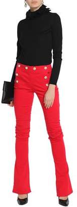 Balmain Button-Embellished Mid-Rise Distressed Flared Jeans