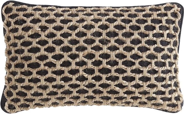 Boho Living Jada Black Geometric Zipper 12 in. x 20 in. Throw Pillow Cover