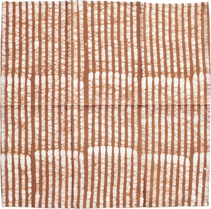 Studio Variously Oak Brown Stripes Wax Block Print Cotton Table Napkin - Set of 4