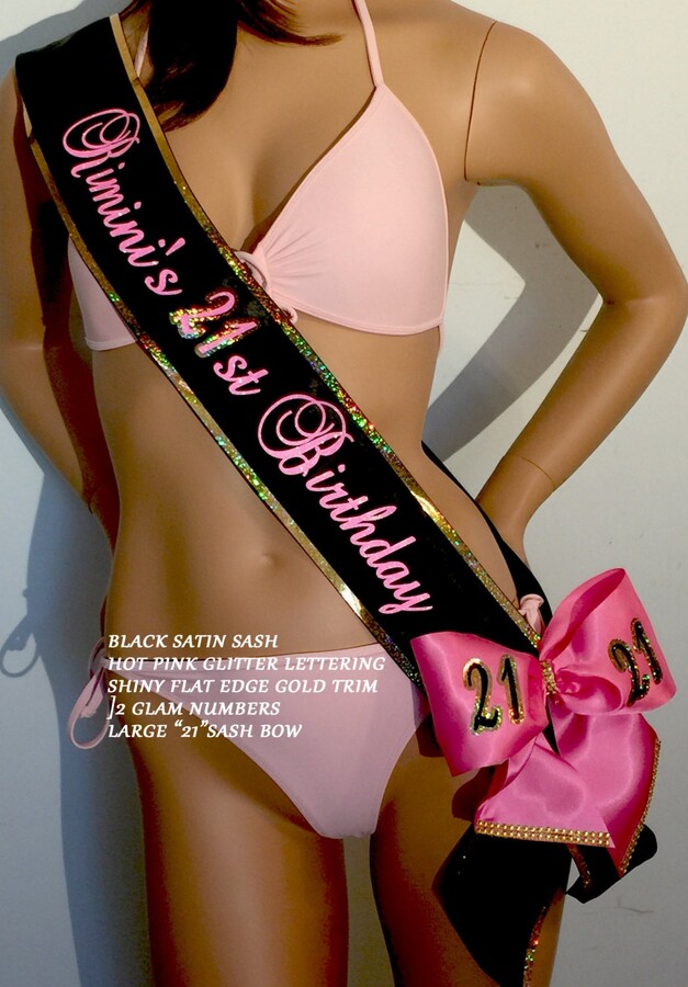 Birthday Sash, 16, 21, 25, 30, 40, 50, Birthday, Sweet 16 Glitter Trim Shoulder Zazzle Bling & Bows Available By Sashanation