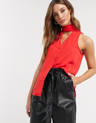 Closet London Closet sleeveless pussy bow blouse in red