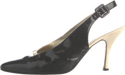 Bottega Veneta Patent Leather Slingback Pumps Black Semi-Pointed Toes Buckle Closure at Ankles Includes Dust Bag