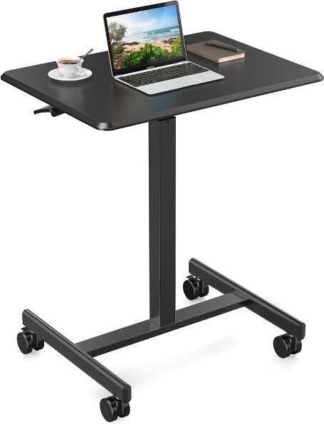 ChicFurnitDesksRollingDeskMobileStandingDeskPortableStandingDeskwithLockableWheelsforHomeOfficeBlack25.5\