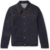 Thumbnail for your product : Dunhill Leather-Trimmed Pleated Stretch-Denim Jacket