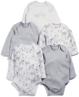 Mamas and Papas Baby Unisex 5 Pack Sheep Long Sleeve Bodysuits