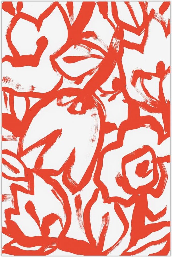 Scarlet Blooms I Red Brush Floral Free Floating Reverse Unframed Printed Tempered Art Glass Wall Art 48 in. x 32 in.