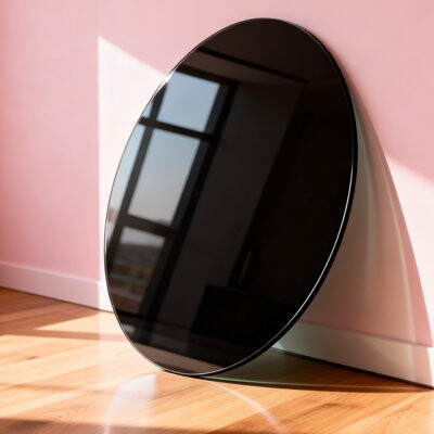 Tansole Round Black Tempered Glass Table Top, 2/5 Inch Thick Beveled Polished Edge