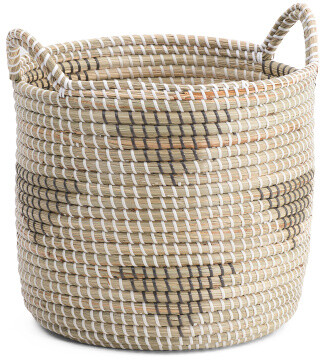 Set Of 3 Laundry/ Storage Rattan And Sea Grass Baskets 50cmx39 largest 