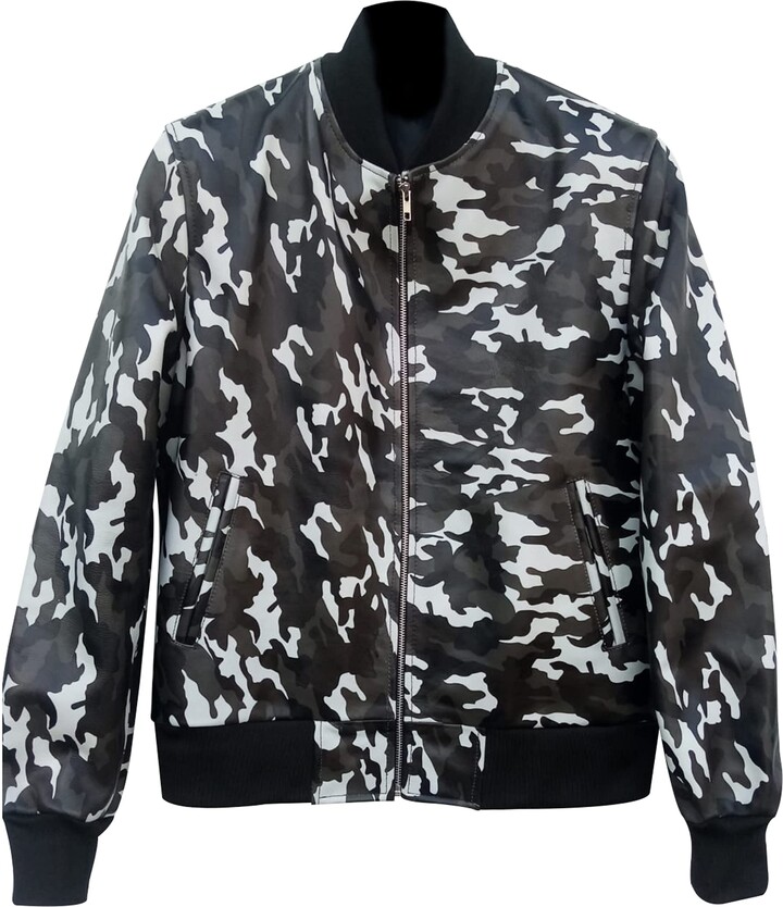 e_Genius Men's Designer Camo Leather Bomber JacketMen’s Classic Military Camouflage Bomber