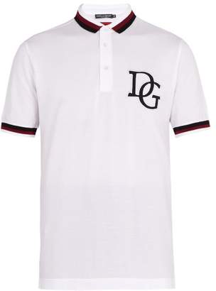 Dolce & Gabbana Striped Trim Cotton Pique Polo Shirt - Mens - White