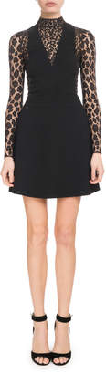 Givenchy Long-Sleeve Lace Wool Crepe Cocktail Dress