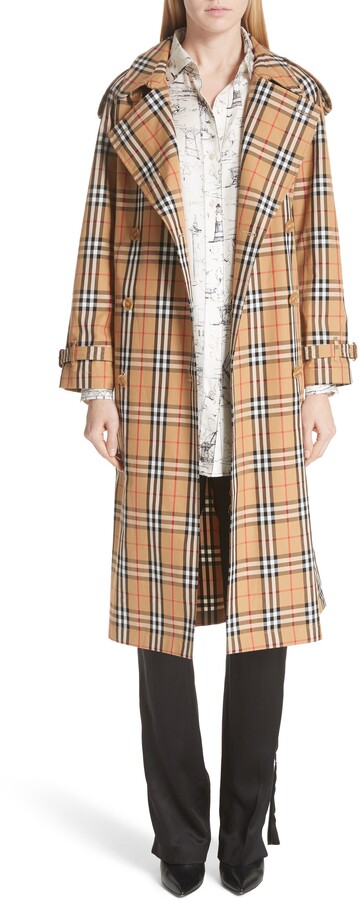 check print trench coat