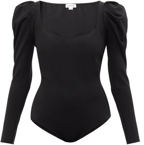 Sweetheart-neckline Jersey Bodysuit - Black - Ladies
