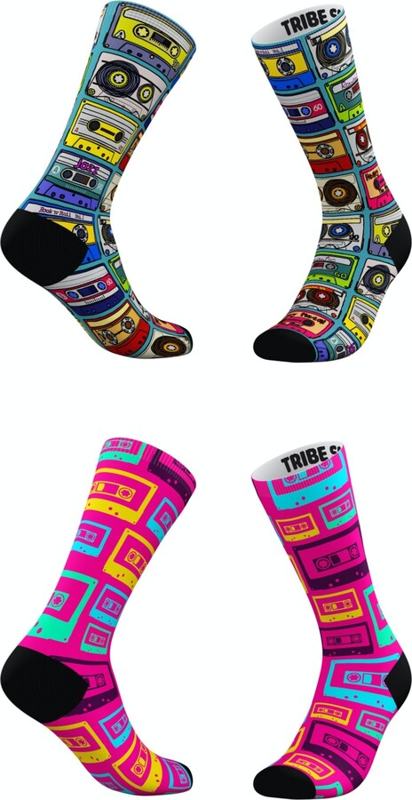 TRIBE SOCKS Men's and Women's Cassette Tape Socks, Set of 2