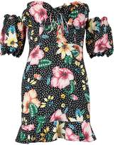 Thumbnail for your product : boohoo Sweetheart Puff Sleeve Floral Lace Up Mini Dress