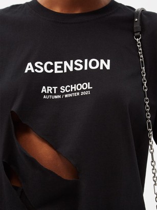 Art School Logo-print Slashed Cotton-jersey T-shirt - Black White