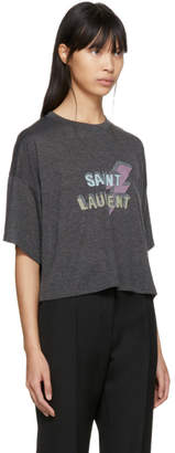 Saint Laurent Black Cropped Lightning Bolt T-Shirt