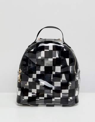 clear ASOS DESIGN mini plastic backpack in checkerboard print