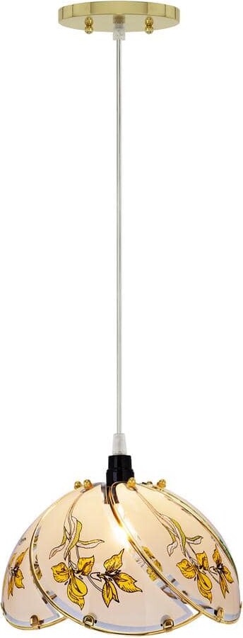 Aspen Creative Corporation 1-Light Polished Brass Mini Pendant with Floral Pattern Glass Shade