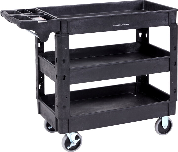 BENTISM Plastic Service Utility Cart, Support up to 550lbs Capacity, Heavy Duty Tub Storage Cart W/Deep Shelves, Multipurpose Rolling 3-Tier Mobile Storage Organizer, for Warehouse Garage
