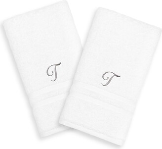 Linum Home Textiles Silver-Tone Denzi Single Letter Script 2-pack Monogram Hand Towel