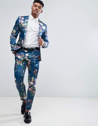 ASOS Super Skinny Suit Pants In Blue Floral Print