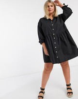 Thumbnail for your product : ASOS DESIGN Curve grandad collar button through mini smock dress with tie sleeve