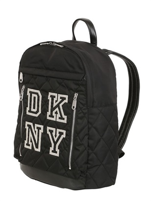 DKNY Quilted Nylon Backpack With Rubber Trim