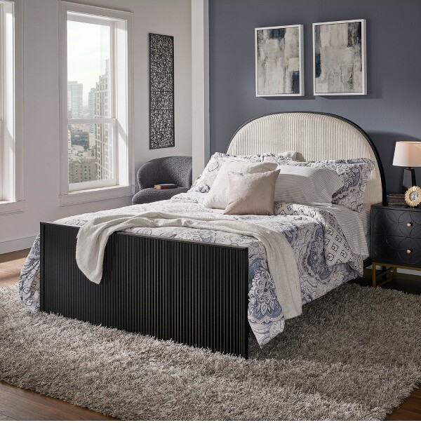 Inspire Q GlendiveBlackFinishMetalGrayFabricQueenBed-Black/Grey-iNSPIREQ