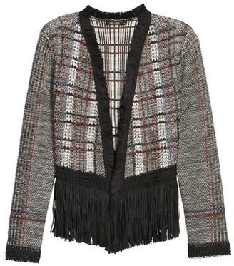 Nic+Zoe Women's Plaid Tweed Fringe Jacket