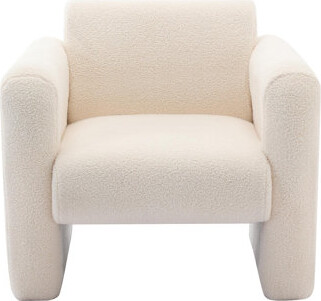 Modern Accent Chair Lambskin Sherpa Fabric Upholstered Comfy Reading Arm Chair Soft Padded Armchair with Back and Pillow for Living Room Bedroom Recep