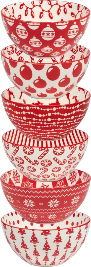Certified International Peppermint Candy 13 oz All Purpose Bowls Set of 6 Service for 6
