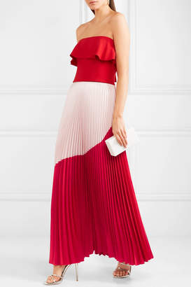 Reem Acra - Two-tone Pleated Silk And Wool-blend Taffeta Maxi Skirt - Red