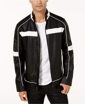 INC International Concepts Men's Colorblocked Faux Leather Racer Jacket, Created for Macy's