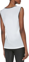 Thumbnail for your product : Richard Chai Andrew Marc x Leather-Trim Silk Sleeveless Blouse