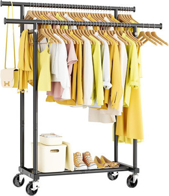 MAXAYA Double Rods Clothes Rack, Rolling Clothing Rack For Hanging Clot...