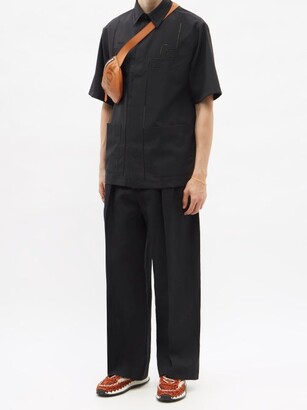 Fendi Ladder-lace Wool Short-sleeved Shirt - Black