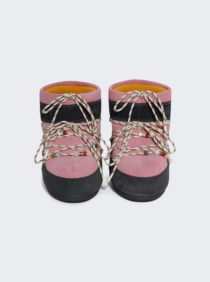 Moon Boot X Guest In Residence Icon Low Beaded Suede Boots Grey And Rose