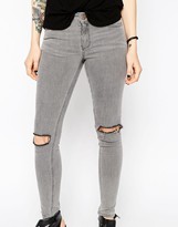 Thumbnail for your product : ASOS Lisbon Skinny Mid Rise Jeans in Sant Gray Wash with Rip and Destroy Knees