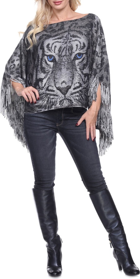 White Mark Fashion Women’s Tiger Print Poncho