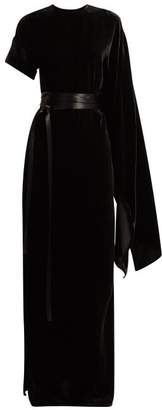 Awake Asymmetric Draped Velvet Maxi Dress - Womens - Black