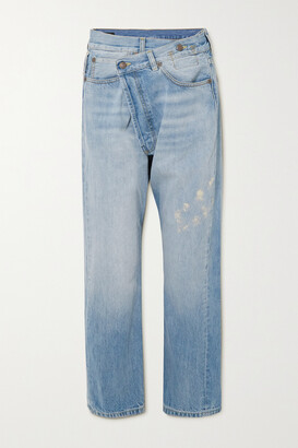 R13 - Crossover Distressed High-rise Straight-leg Jeans - Blue