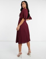 Thumbnail for your product : ASOS Petite DESIGN Petite twist front flutter sleeve midi dress with pleat skirt