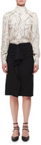 Thumbnail for your product : Carven Draped High Neck Long-Sleeve Printed Blouse