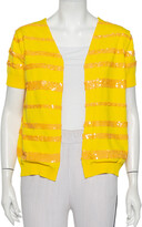 Yellow Sequin Embellished Knit Open 