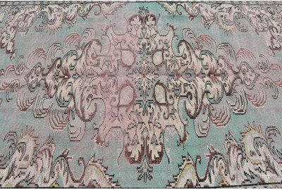 Bungalow Rose Bohemian Style Oriental Decor Vintage Turkish Rug with Pastel Hue Intricate Floral Design Beige/Green