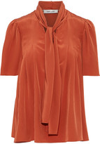 Thumbnail for your product : Diane von Furstenberg Pussy-bow Washed-silk Blouse