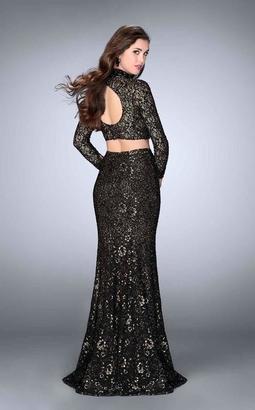 La Femme Sheer Lace Illusion Long Sleeves Mermaid Evening Gown 24342