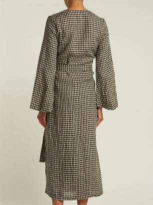 Once Milano - Checked Linen Robe - Womens - Black Print