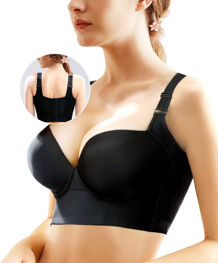 Wireless Bras For Women No Underwire Comfort Seamless Bra Push Up Support Full Coverage Bra V Neck Padded Bralette Black Xxxl